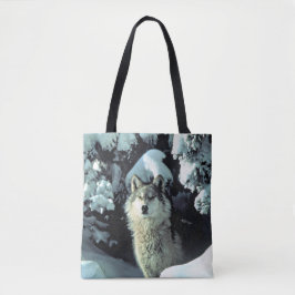 Wolf in de sneeuw tote bag