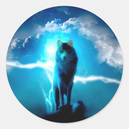 Wolf in de storm ronde sticker (Voorkant)