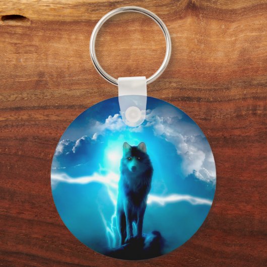 Wolf in de storm sleutelhanger (Voorkant)