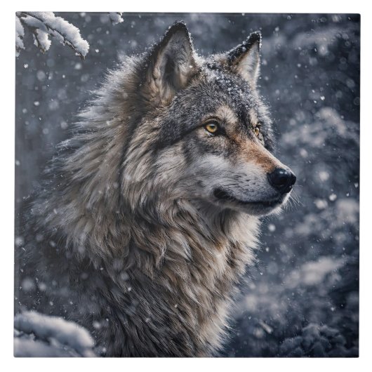 Wolf in de wildernis wintersneeuw tegeltje (Voorkant)
