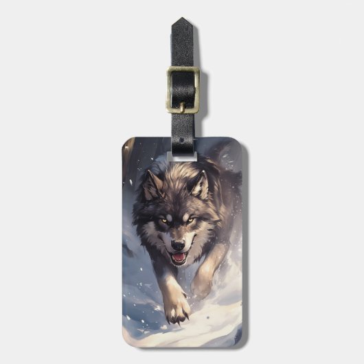 Wolf in de winter bagagelabel (Voorkant verticaal)