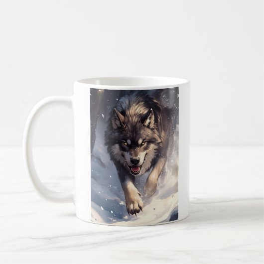 Wolf in de winter koffiemok (Links)