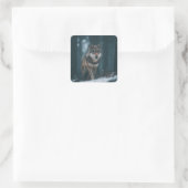 Wolf in de Winter Vierkante Sticker (Tas)