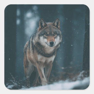 Wolf in de Winter Vierkante Sticker