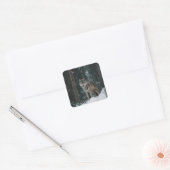 Wolf in de Winter Vierkante Sticker (Envelop)