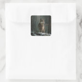 Wolf in de Winter Vierkante Sticker (Tas)