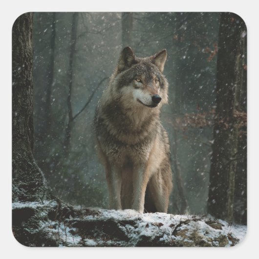 Wolf in de Winter Vierkante Sticker (Voorkant)