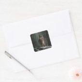 Wolf in de Winter Vierkante Sticker (Envelop)