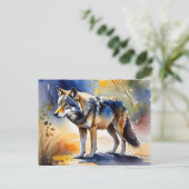 Wolf in een bos waterverf schilderij briefkaart (Staand voorkant)