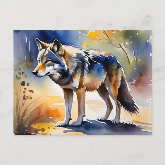 Wolf in een bos waterverf schilderij briefkaart (Voorkant)