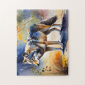 Wolf in een bos waterverf schilderij legpuzzel (Verticaal)