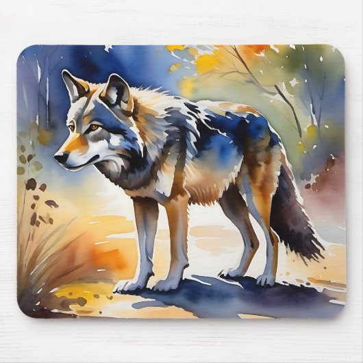 Wolf in een bos waterverf schilderij muismat (Voorkant)