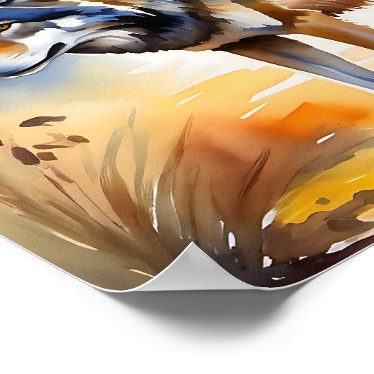 Wolf in een bos waterverf schilderij poster (Hoek)