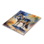 Wolf in een bos waterverf schilderij tegeltje (Zijkant)