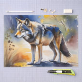 Wolf in een bos waterverf schilderij tissuepapier (Craft)