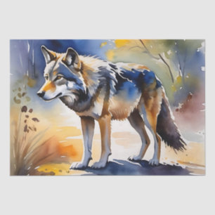 Wolf in een bos waterverf schilderij tissuepapier