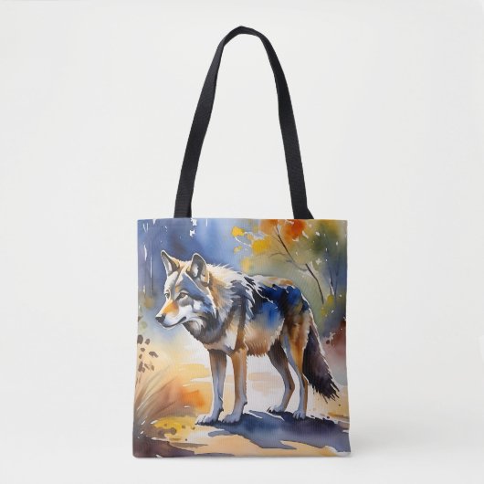 Wolf in een bos waterverf schilderij tote bag (Voorkant)