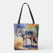 Wolf in een bos waterverf schilderij tote bag (Achterkant)