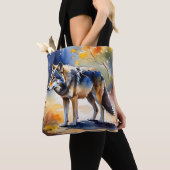 Wolf in een bos waterverf schilderij tote bag (Dichtbij)