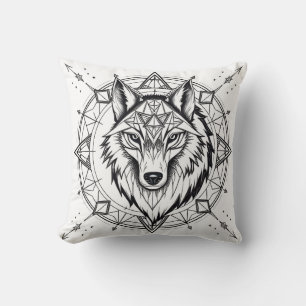 Wolf in een geometrische en decoratieve mandala kussen