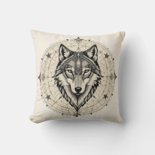 Wolf in een geometrische en decoratieve mandala kussen