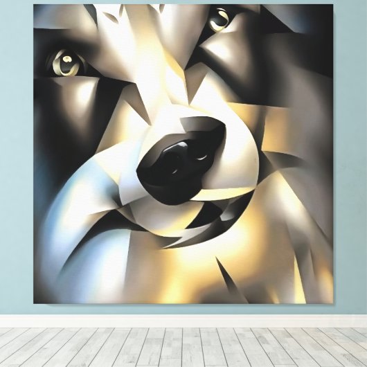 Wolf in Geometrische Kunststijl Canvas Afdruk (Insitu (Houten vloer))