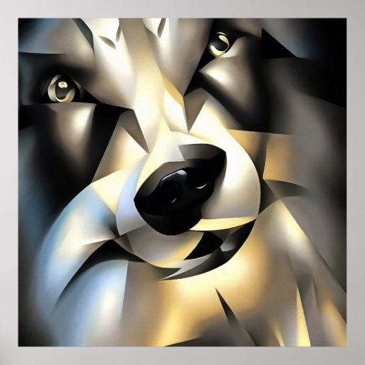 Wolf in Geometrische Kunststijl Poster (Voorkant)