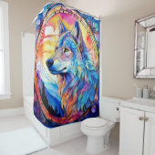 Wolf in Glas-in-lood Douchegordijn (In situ)