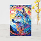 Wolf in Glas-in-lood Kaart (Gele Bloem)