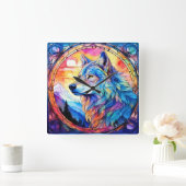 Wolf in Glas-in-lood  Vierkante Klok (Huis)