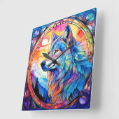 Wolf in Glas-in-lood  Vierkante Klok (Hoek)