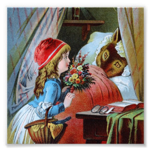 Wolf in Grandma Bed Foto Afdruk