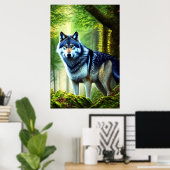 wolf in groen bos | AI Art Poster (Thuiskantoor)