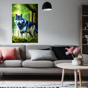 wolf in groen bos AI Art Poster