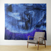 wolf in heldere blauwe nacht wandkleed (In Situ (horizontaal))