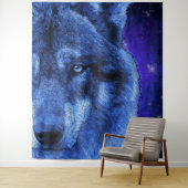 wolf in heldere blauwe nacht wandkleed (In situ)
