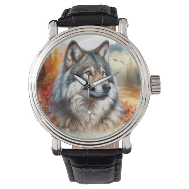 Wolf in herfstkleuren: de schoonheid van de Natuur Horloge (Voorkant)