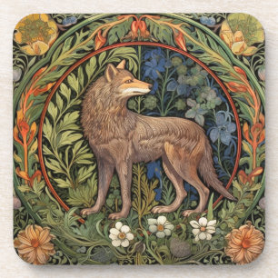 Wolf in het bos art nouveau bier onderzetter