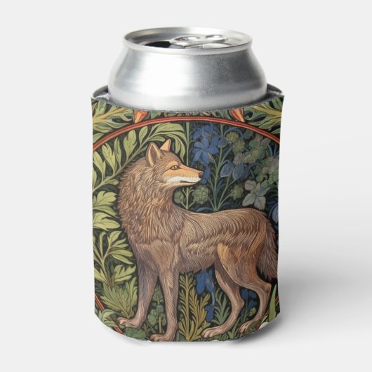 Wolf in het bos art nouveau blikjeskoeler (Blikje Voorkant)