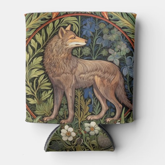 Wolf in het bos art nouveau blikjeskoeler (Voorkant)