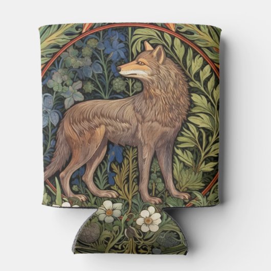 Wolf in het bos art nouveau blikjeskoeler (Achterkant)