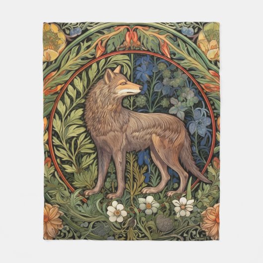 Wolf in het bos art nouveau fleece deken (Voorkant)