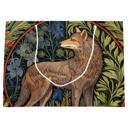 Wolf in het bos art nouveau groot cadeauzakje (Voorkant)