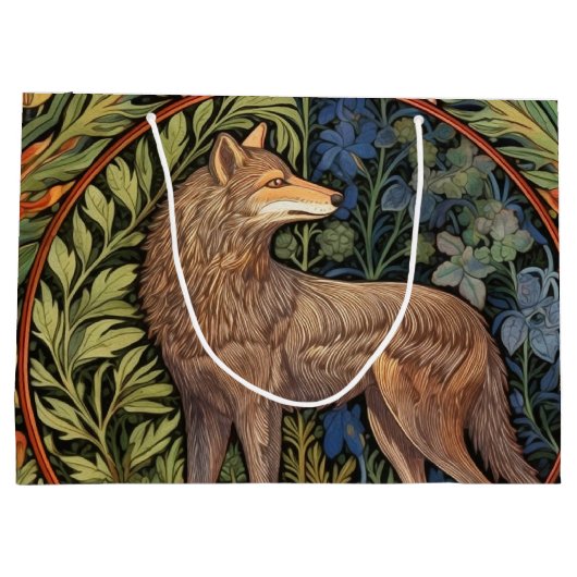 Wolf in het bos art nouveau groot cadeauzakje (Achterkant)