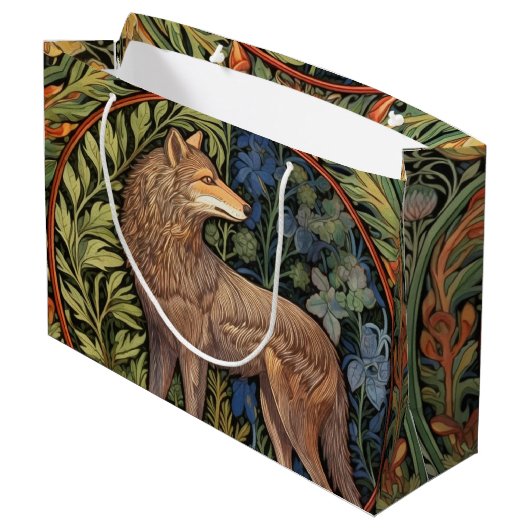 Wolf in het bos art nouveau groot cadeauzakje (Achterkant Gekanteld)