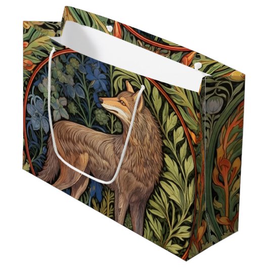 Wolf in het bos art nouveau groot cadeauzakje (Voorkant Gekanteld)