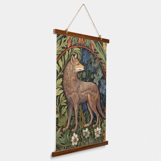 Wolf in het bos art nouveau hangend wandkleed (Gebogen)