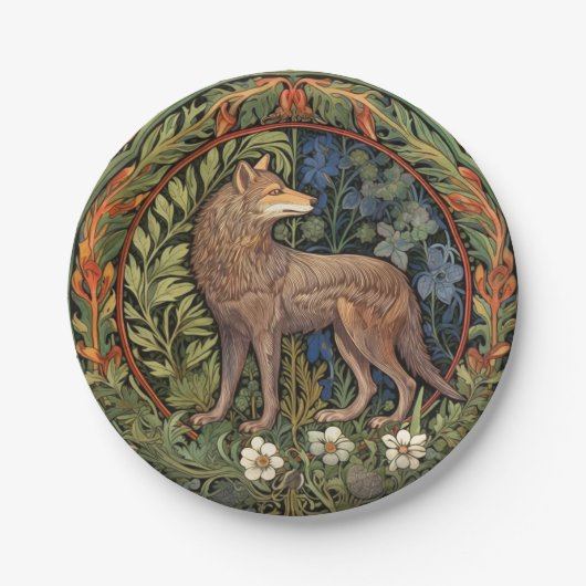 Wolf in het bos art nouveau papieren bordje (Voorkant)