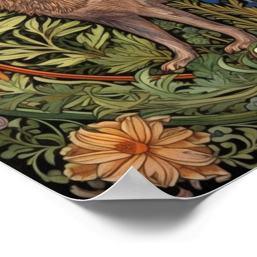 Wolf in het bos art nouveau poster (Hoek)