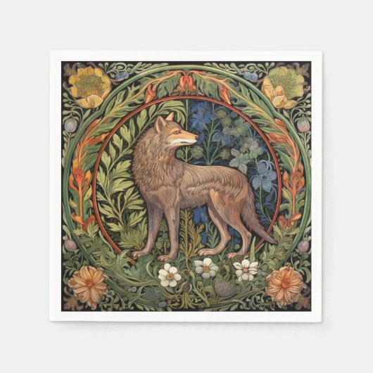 Wolf in het bos art nouveau servet (Voorkant)